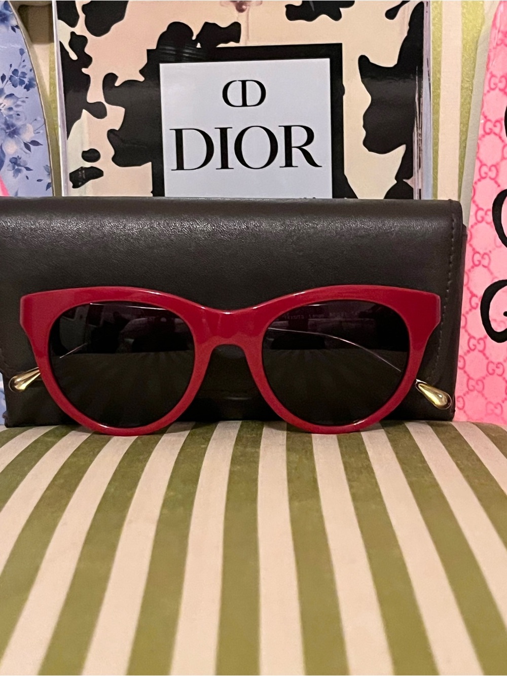 Oliver Peoples Red Cat-Eye Sunglasses with Gold Temples